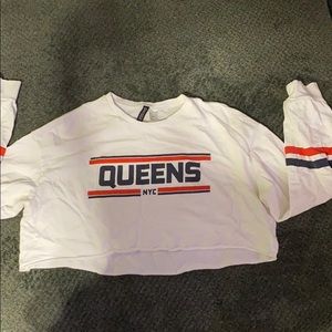 Red, White & Blue Long Sleeve Crop Top